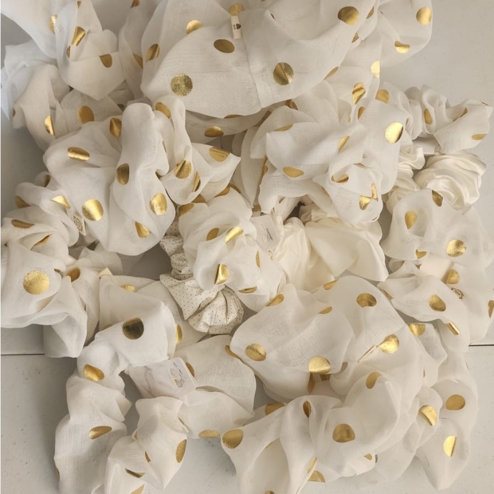 White and Gold Elegant SCRUNCHIES with Ruffled Design